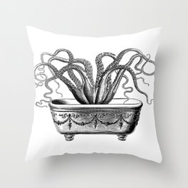 Tentacles in the Tub | Octopus in Bath | Vintage Octopus | Black and White | Throw Pillow