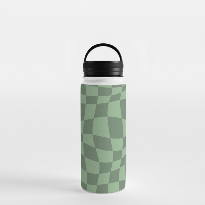 Warped Checkered Pattern (sage green) Water Bottle