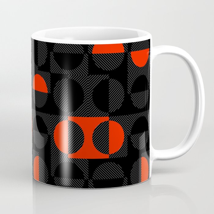 Stripes Circles Squares Mid-Century Checkerboard Black Red White Coffee Mug