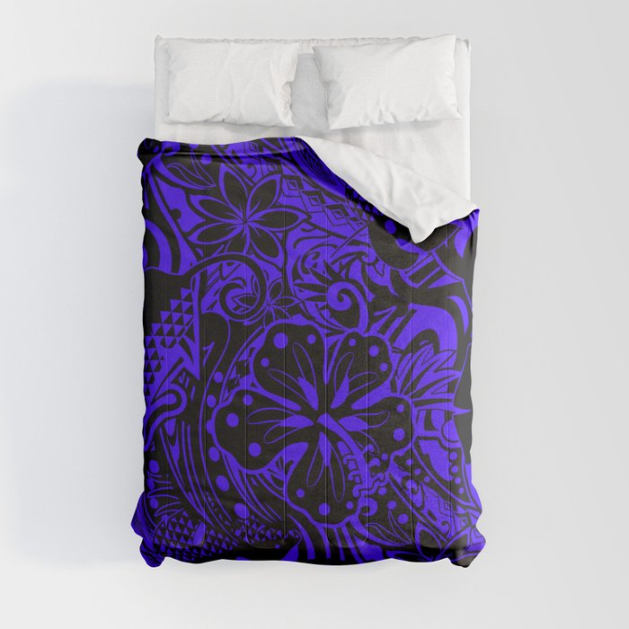 Hawaiian Midnight Blue Tribal Leaves Comforter