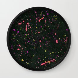 Blacklight Party Splatter Painting Wall Clock | Rainbow, Dynamic, Pollock, Splatter, Acrylic, Space, Colorful, Painting, Black, Glow 