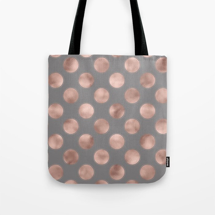 Rosegold pink metal  polkadots on grey background  - dots Tote Bag