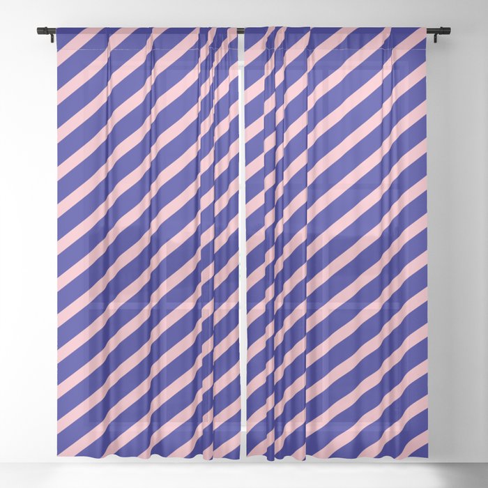 Light Pink & Blue Colored Stripes/Lines Pattern Sheer Curtain