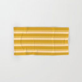 [ Thumbnail: Tan and Goldenrod Colored Stripes Pattern Hand & Bath Towel ]