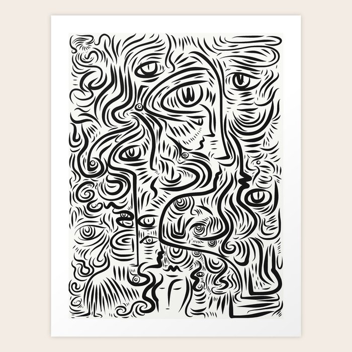 Black And White Street Art Graffiti Faces Vector Art Print By Emmanuelsignorino Society6