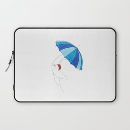 Beach Umbrella Girl n3 · light sky cobalt royal blue, red with white dots bikini, summer vibes Laptop Sleeve
