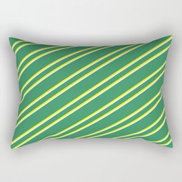 [ Thumbnail: Sea Green, Yellow, and Mint Cream Colored Lined/Striped Pattern Rectangular Pillow ]