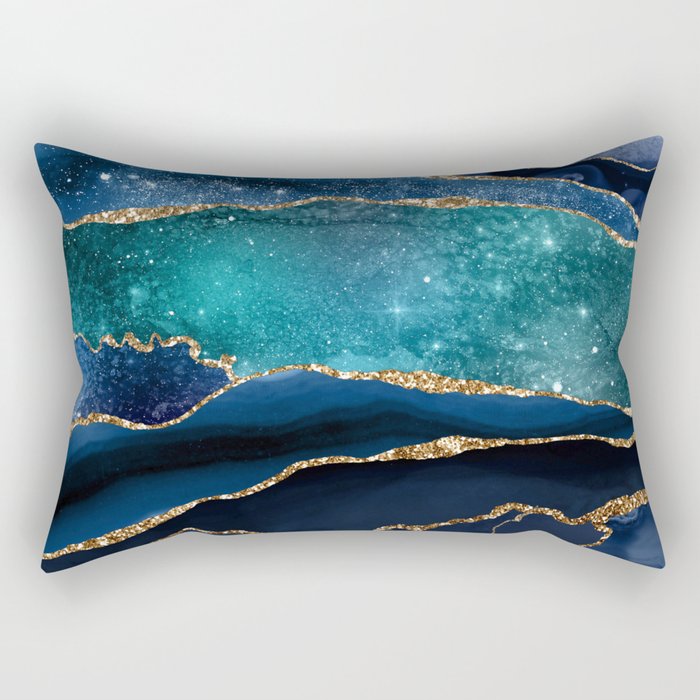 Blue Night Galaxy Marble Rectangular Pillow