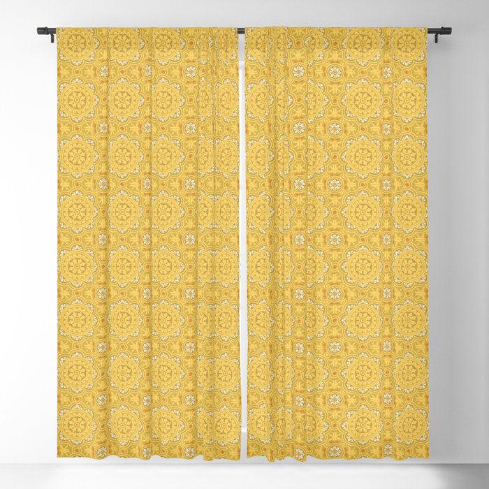 N167 - Geometric Yellow Heritage Traditional Moroccan Tiles Style Pattern Blackout Curtain