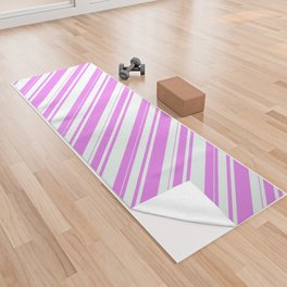 [ Thumbnail: Violet & Mint Cream Colored Striped/Lined Pattern Yoga Towel ]