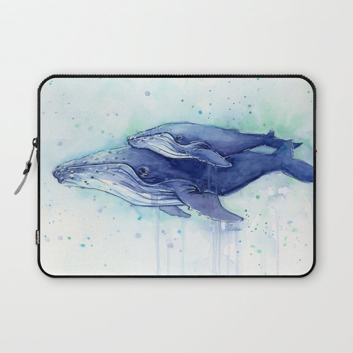 Humpback Whale Watercolor Mom and Baby Painting Whales Sea Creatures Laptop Sleeve