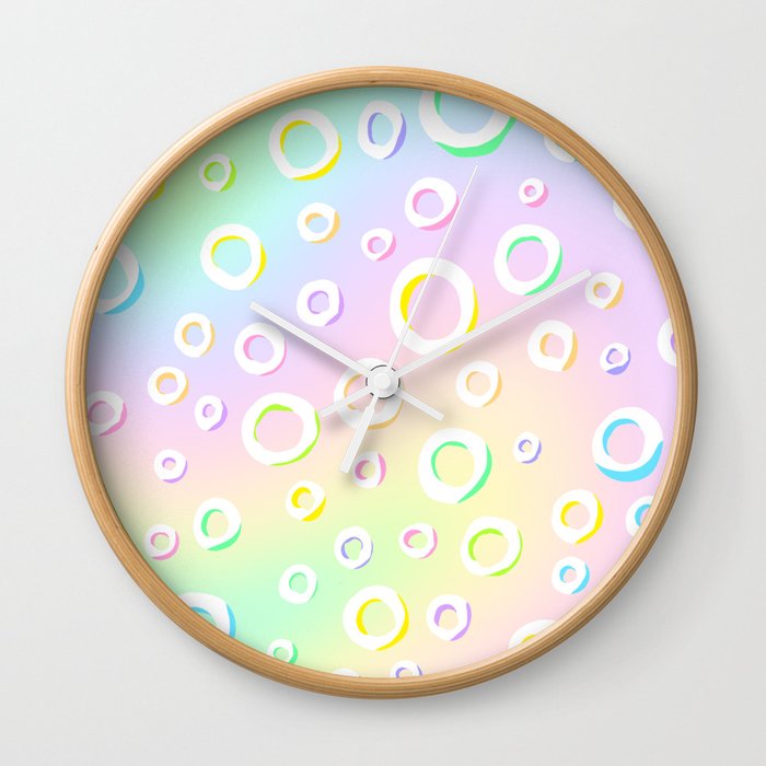 Colorful Loopy Rainbow Pastel Design! Wall Clock