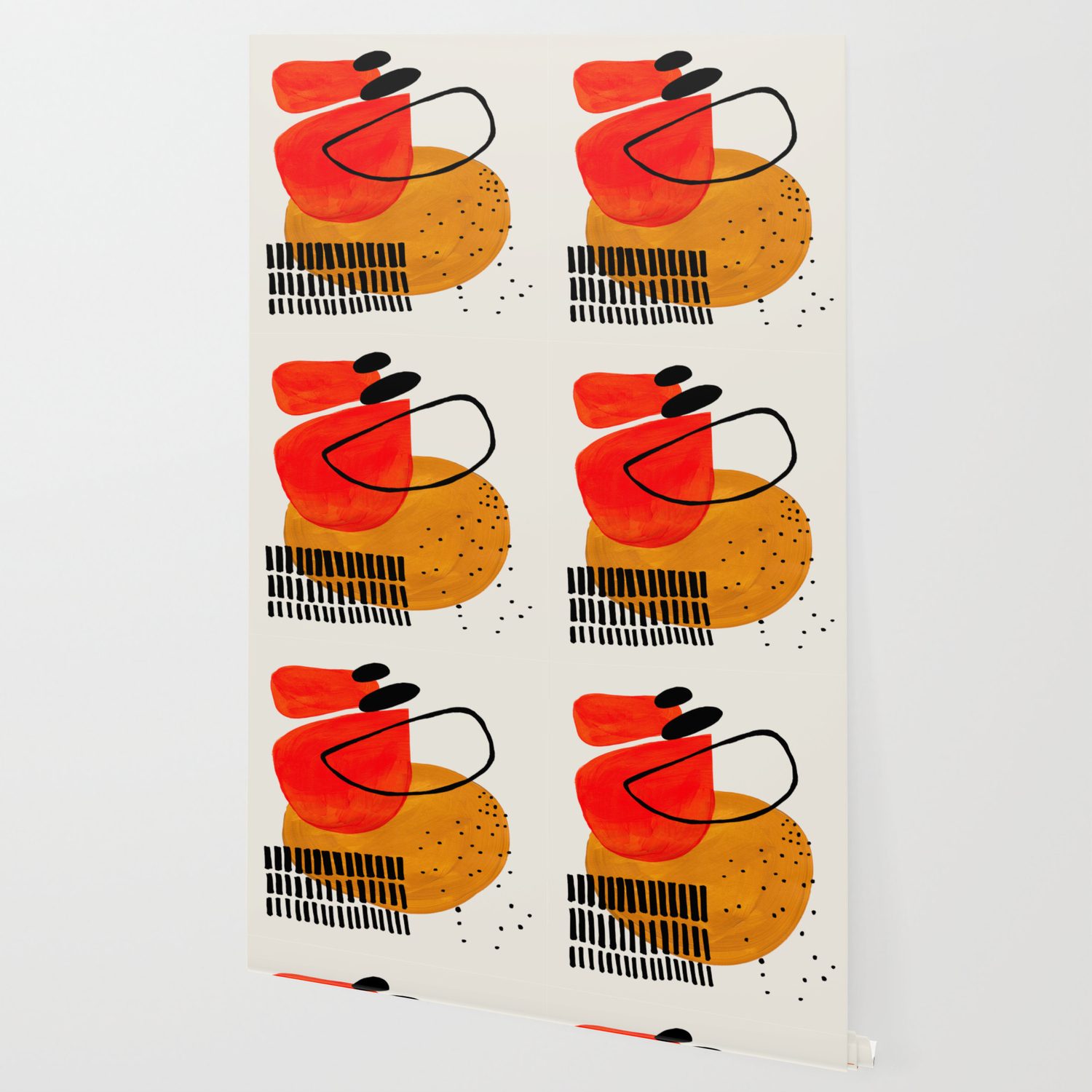 Mid Century Modern Abstract Colorful Art Yellow Ball Orange Shapes