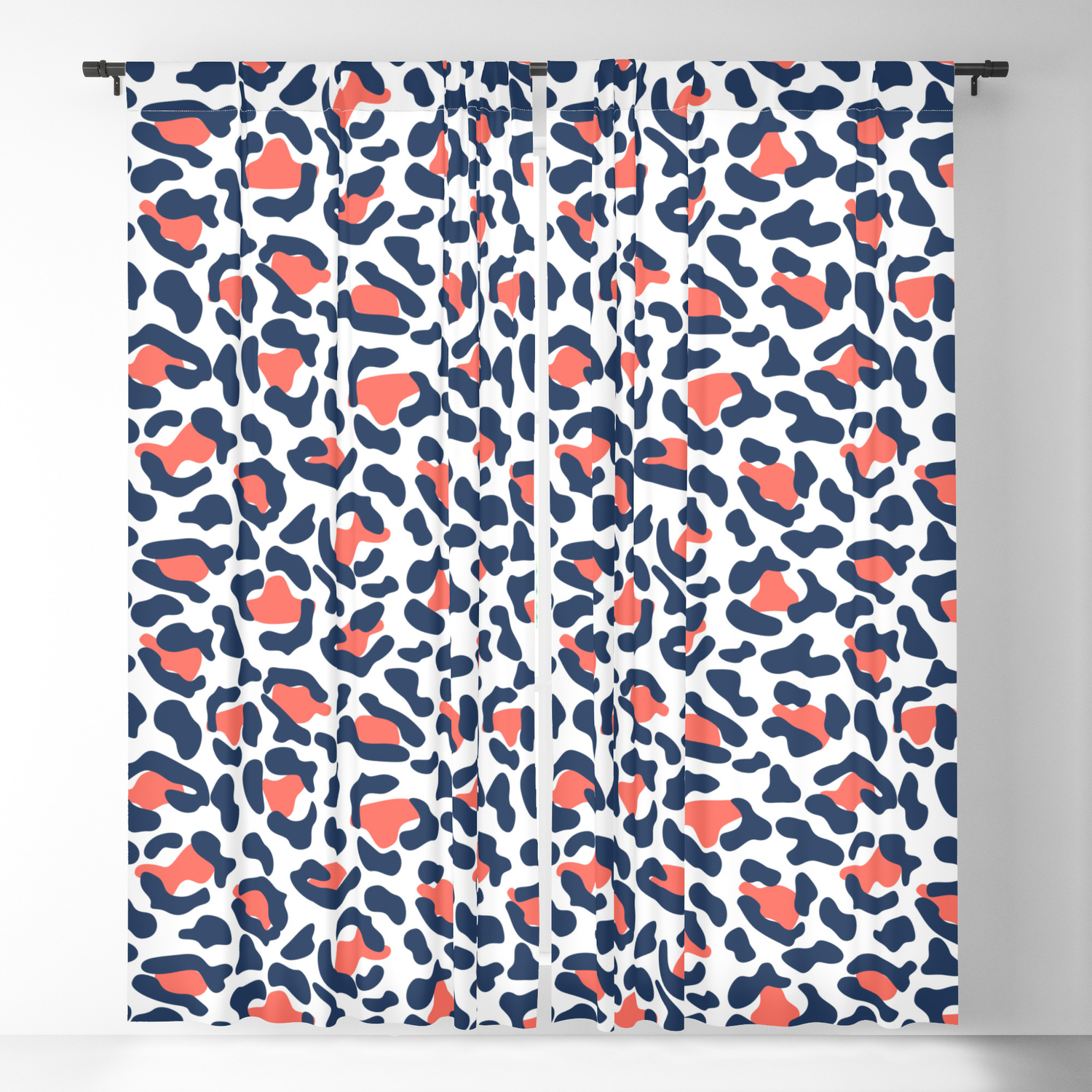 Abstract Leopard Print In Coral And Navy Blue Blackout Curtain By