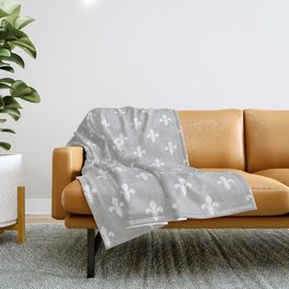 Fleur-de-Lis (White & Gray Pattern) Throw Blanket