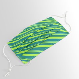 [ Thumbnail: Light Green and Teal Colored Striped Pattern Face Mask ]