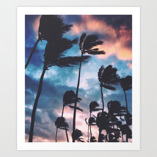 Palm trees at sunset Art Print