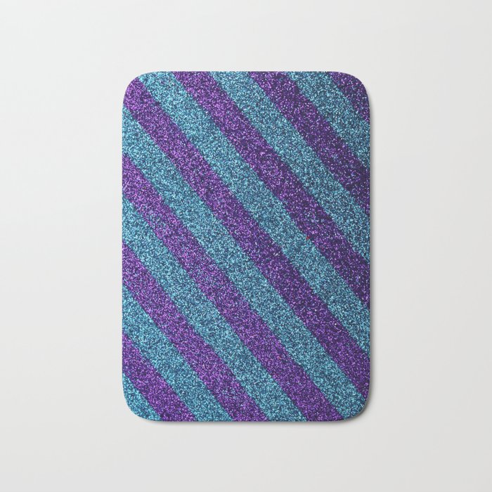 Purple & Blue Glitter Stripes Bath Mat