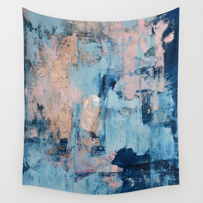 Sunbeam: a pretty abstract painting in pink, blue, and gold by Alyssa Hamilton Art Wall Tapestry
