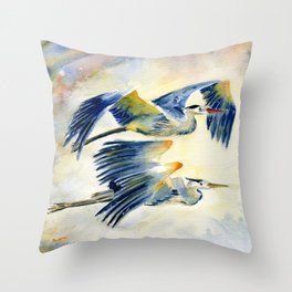 Flying Together - Great Blue Heron Throw Pillow