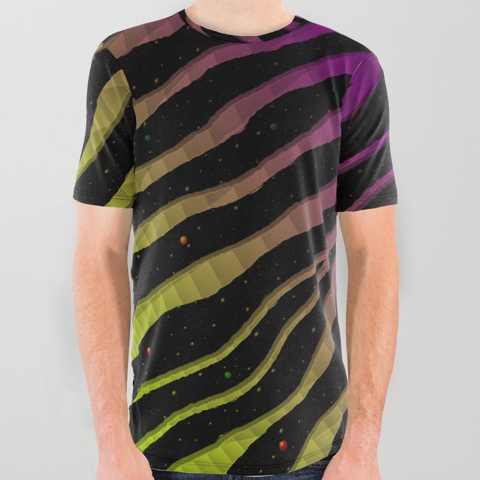 Ripped SpaceTime Stripes - Lime/Purple All Over Graphic Tee