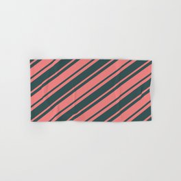 [ Thumbnail: Dark Slate Gray and Light Coral Colored Pattern of Stripes Hand & Bath Towel ]