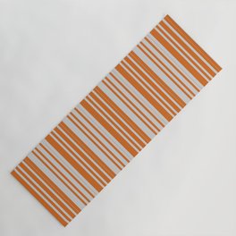 [ Thumbnail: Light Grey and Chocolate Colored Lined Pattern Yoga Mat ]