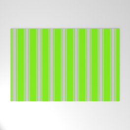 [ Thumbnail: Green & Light Gray Colored Lined/Striped Pattern Welcome Mat ]