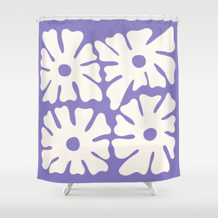 Mid-Century Flowers in Blue & White Shower Curtain