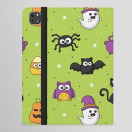 Halloween Seamless Pattern with Funny Spooky on Green Background iPad Folio Case