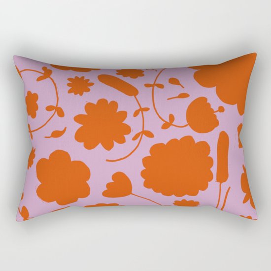 floral pink and orange Rectangular Pillow
