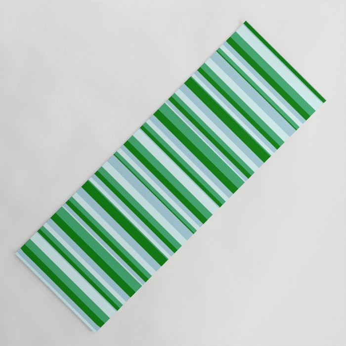 Light Cyan, Light Blue, Green, and Sea Green Colored Pattern of Stripes Yoga Mat