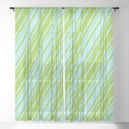 [ Thumbnail: Turquoise and Green Colored Lined Pattern Sheer Curtain ]