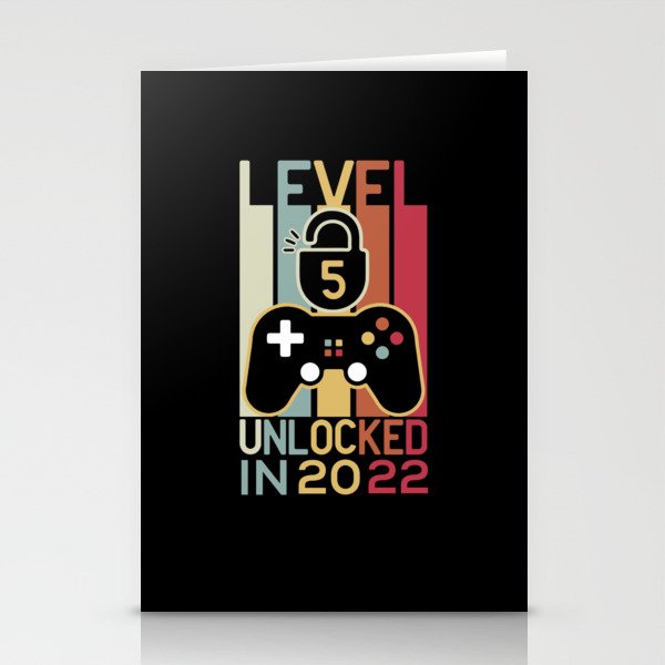 Level 5 unlocked in 2022 gamer 5th birthday gift Stationery Cards