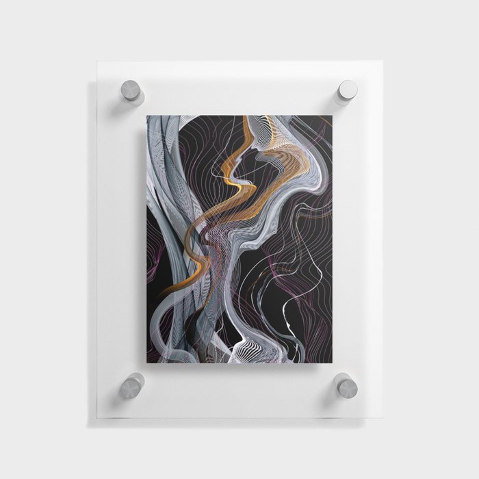 Abstract White Gold Pink Waves On A Black Background Floating Acrylic Print