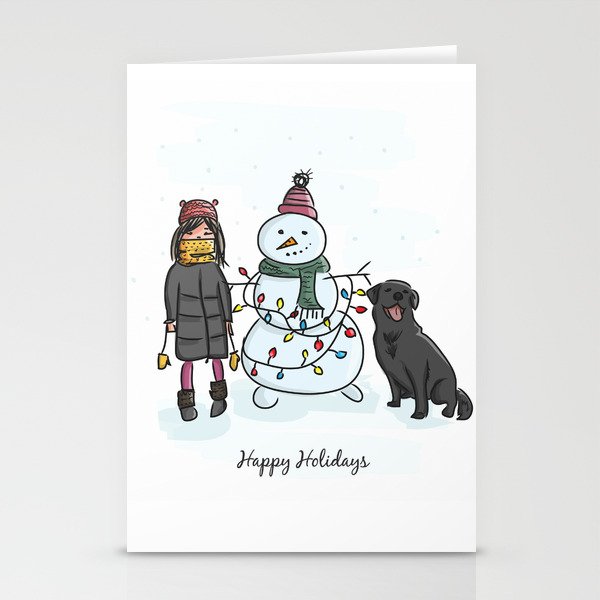 Christmas Holiday Snowman Illustration Drawing Cute Stationery Cards