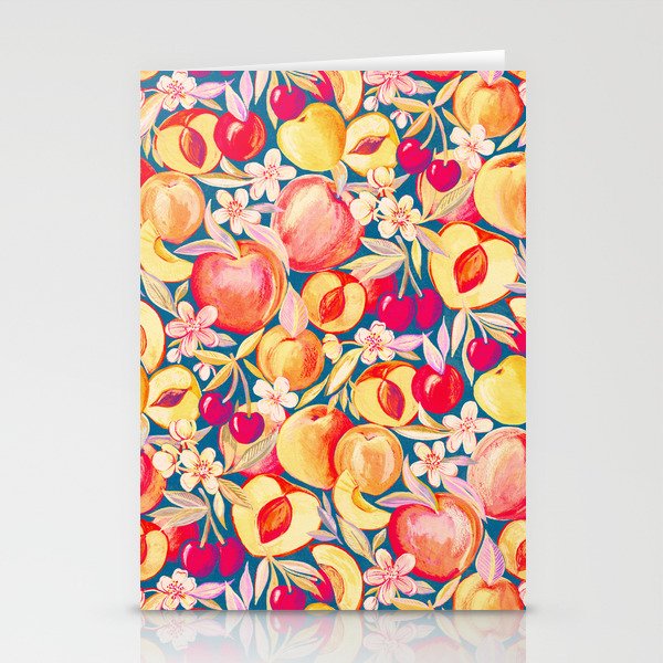 Retro Summer Cherries, Peaches and Apricots Stationery Cards