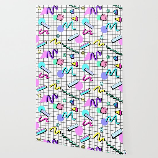 80s Retro Party Grid Design White Bg Wallpaper By Melisssne