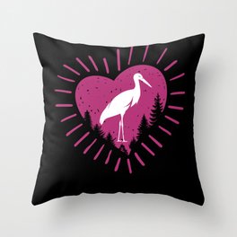 Stork Heart Valentines Day Baby Bird Throw Pillow
