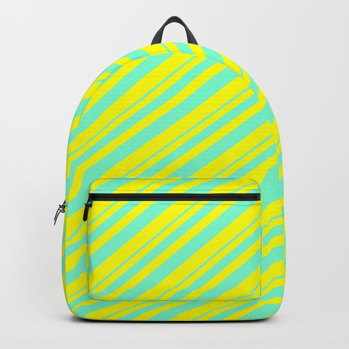 Aquamarine and Yellow Colored Lined/Striped Pattern Backpack
