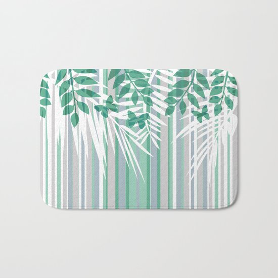 Multi-colored striped pattern with green tones . Bath Mat