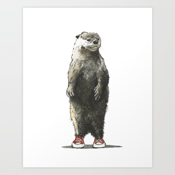 Otter with Red Sneakers Art Print