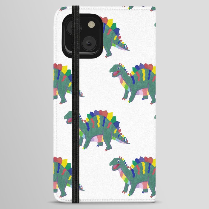 Colorful Stegosaurus Dinosaur Rainbow Pattern with Green Body iPhone Wallet Case