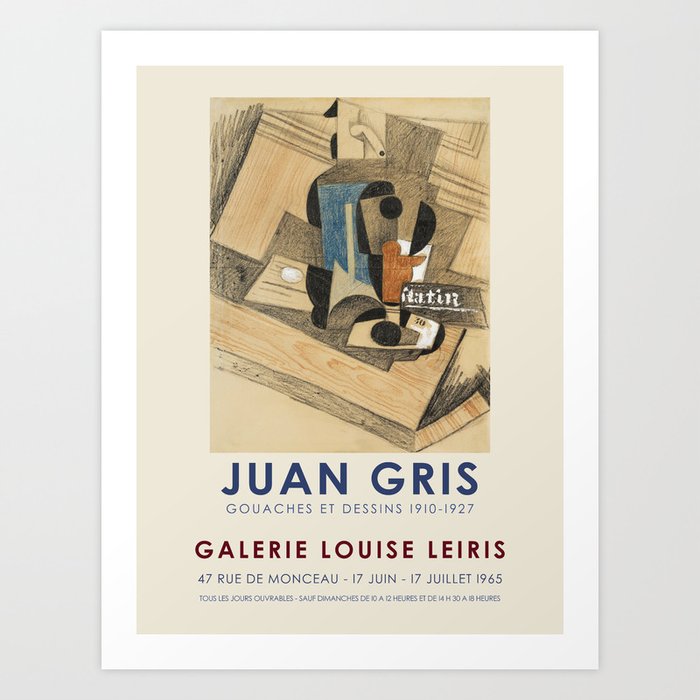 Juan Gris. Exhibition poster for Galerie Louise Leiris in Paris, 1965. Art Print
