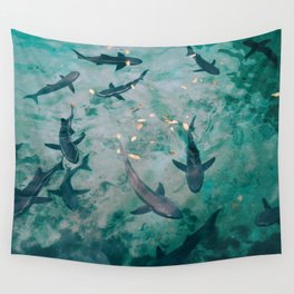 Shoal of Sharks (Color) Wall Tapestry