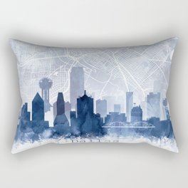 Dallas Skyline & Map Watercolor Navy Blue, Print by Zouzounio Art Rectangular Pillow