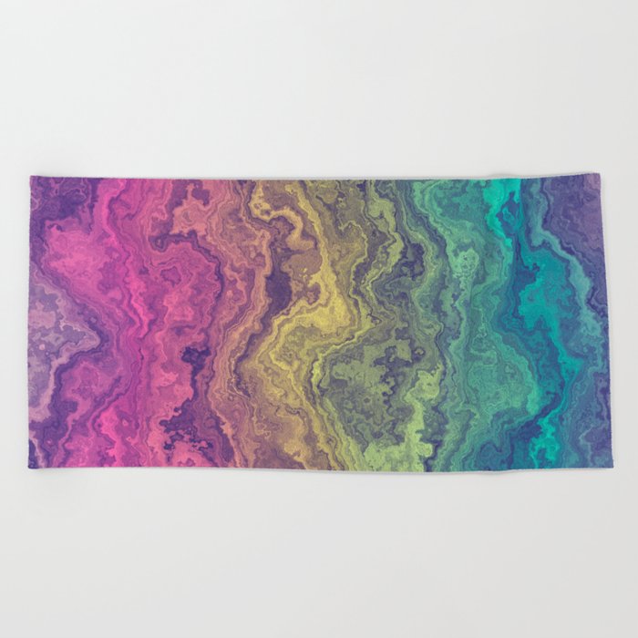 Groovy Swirly Marbled Rainbow Gradient Beach Towel
