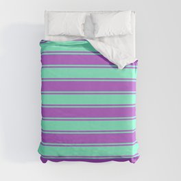 [ Thumbnail: Orchid and Aquamarine Colored Stripes/Lines Pattern Duvet Cover ]