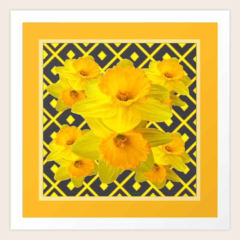 Golden Daffodils Grey Art Design Art Print by SharlesArt | Society6
