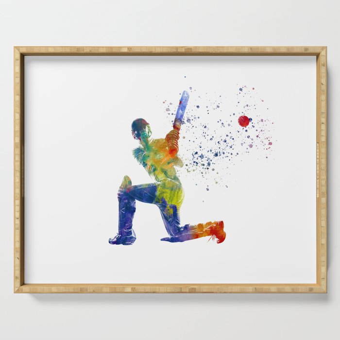 Watercolor cricket player Serving Tray